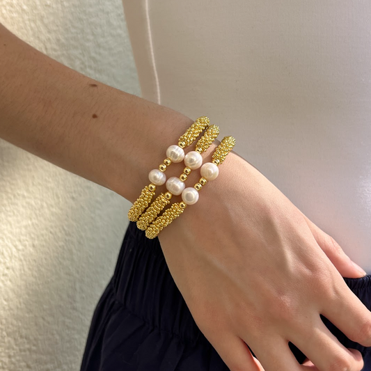 Pulsera dos perlas dorada