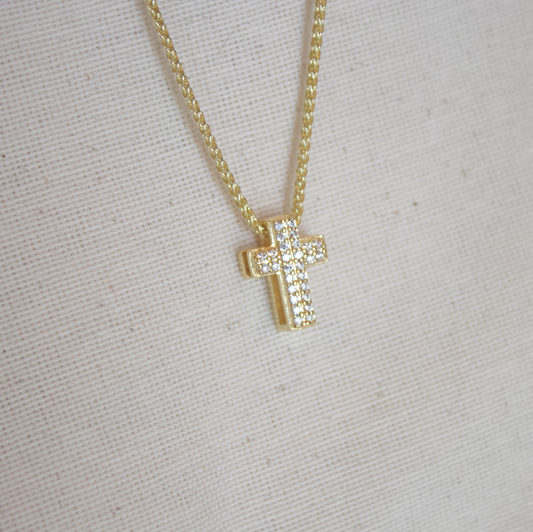 Collar dorado dije cruz dorada