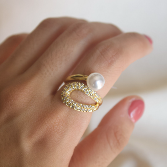 Anillo perla con circonias
