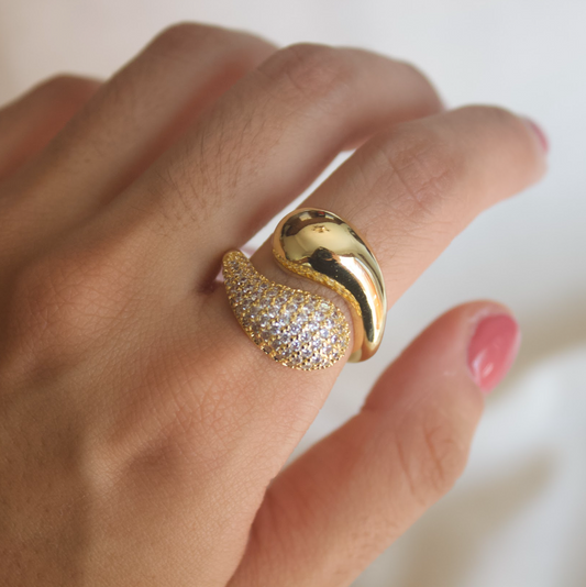 Anillo dos gotas con circonia