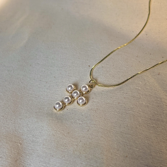 Collar cruz perlas