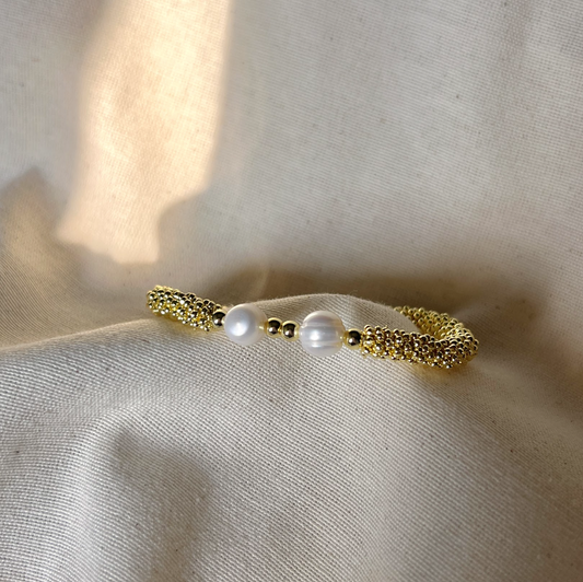 Pulsera dos perlas dorada